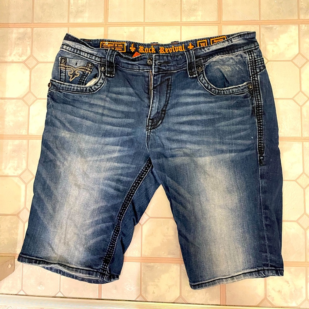 ROCK REVIVAL BLUE JEAN SHORTS